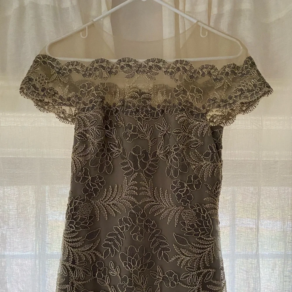 Tadashi Shoji Illusion Off the Shoulder Lace Gown - Picture 3 of 10